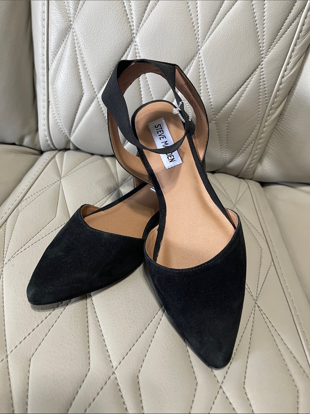 Steve Madden Black Pointed D'Orsay Flats with Ankle Strap